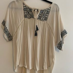 Blue and cream boho blouse